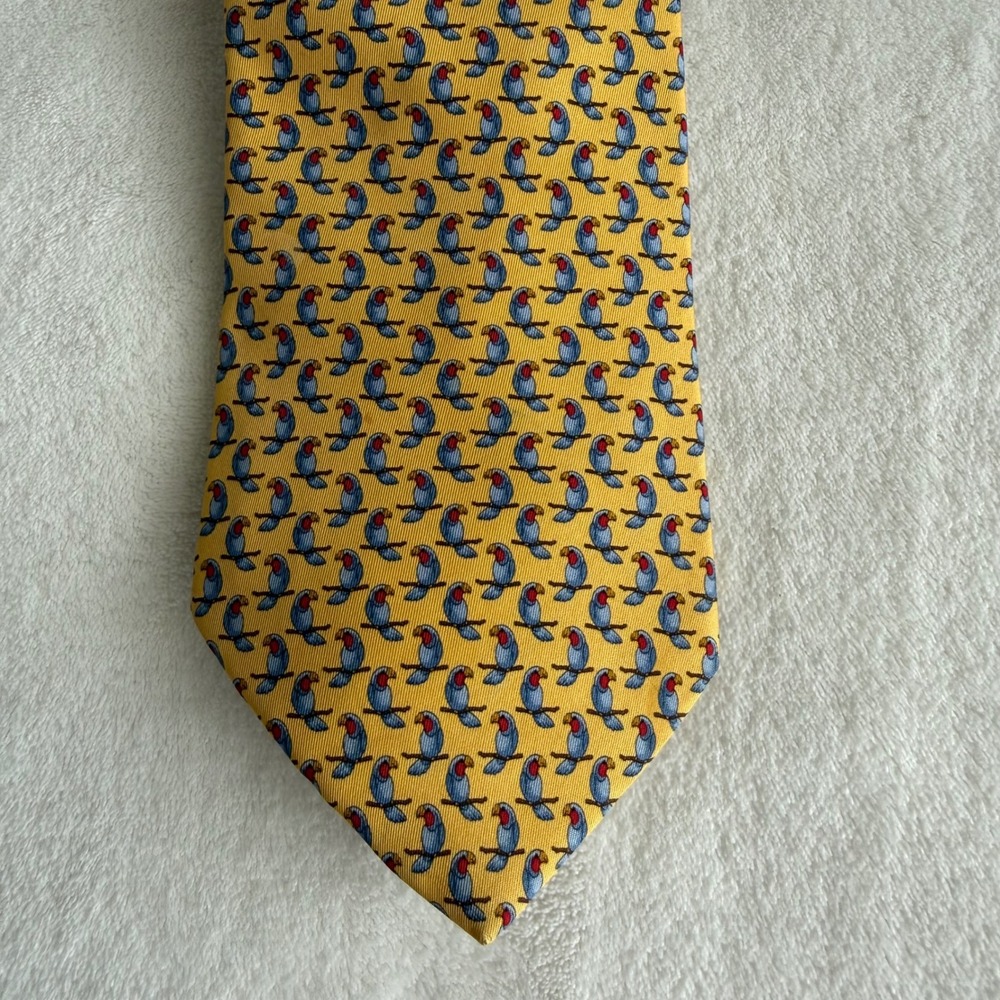 Beaufort The‎ Rack Men's Necktie Yellow Blue Parrot Bird Print 100% Silk